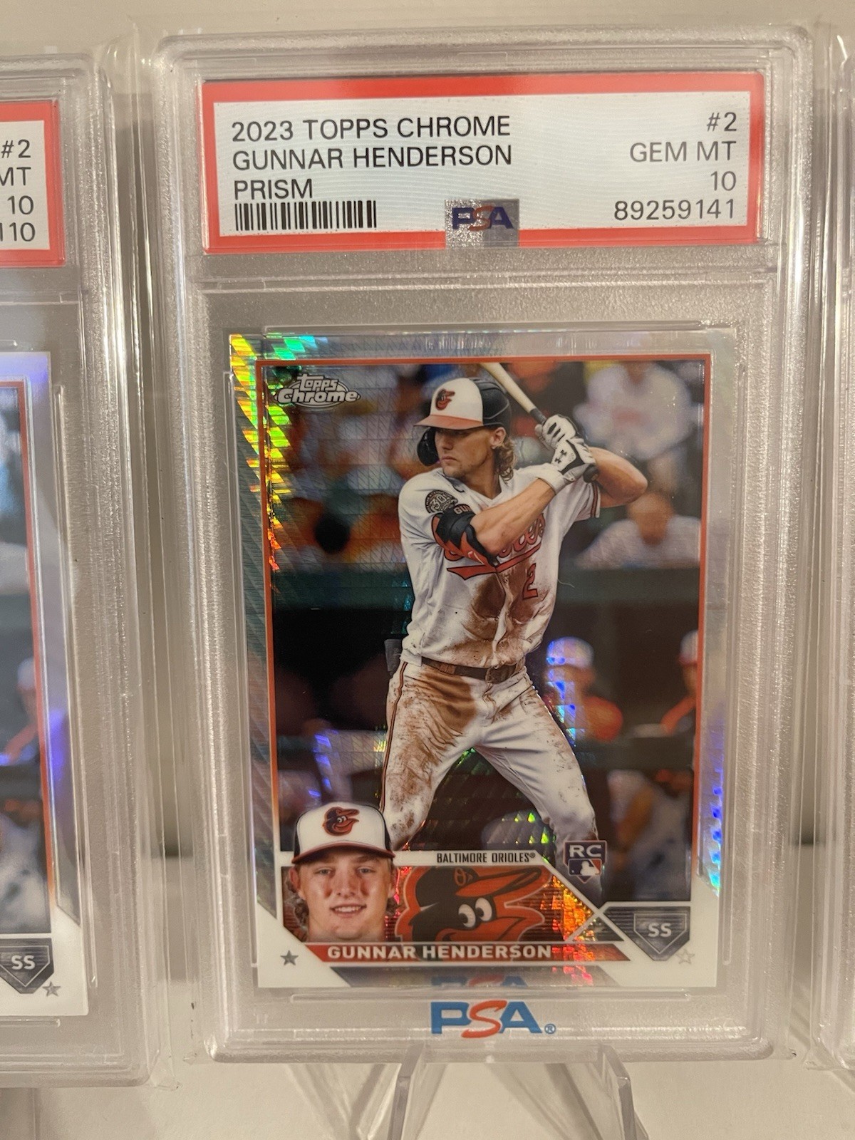 2023 Topps Chrome MLB #2 Gunnar Henderson Parallel Rookie Card PSA 10 Lot Of 3 view 3