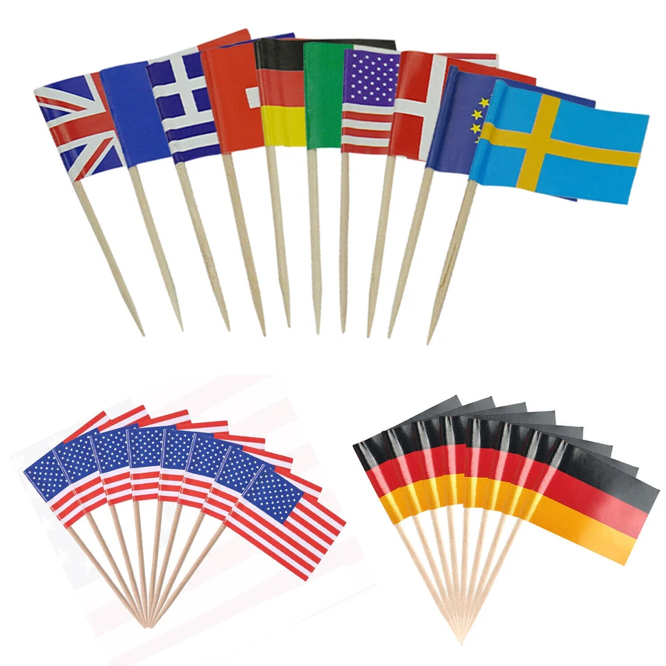 International Mini Flags Cupcake Toppers Food Flag Picks Sports Party - Image 2 of 4