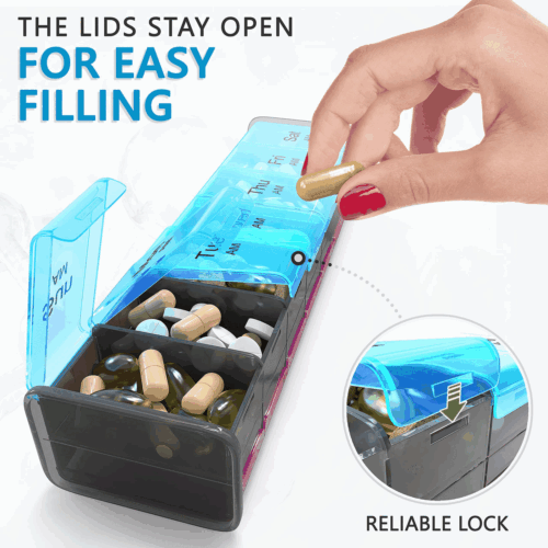 Extra Large Pill Organizer Black XXL Pill Box 7 Day Weekly Pill Box with AM PM - Picture 5 of 6