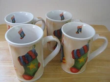 Christmas Stocking Tall Holiday Coffee or Hot Cocoa Mug Set of 4