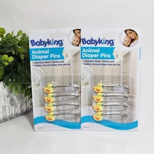 Baby King Animal Yellow Duck Diaper Pins Safety Lock Stainless Steel 8 Pieces