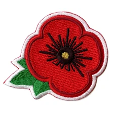 Red Poppy Flower Embroidered Iron On Patch