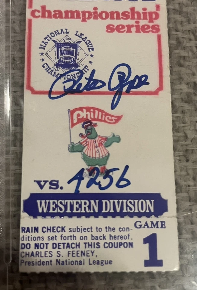 PETE ROSE Signed & Inscribed 1980 NLCS Ticket Gem Mint 10 PSA/DNA Autograph RIP - Image 2 of 3
