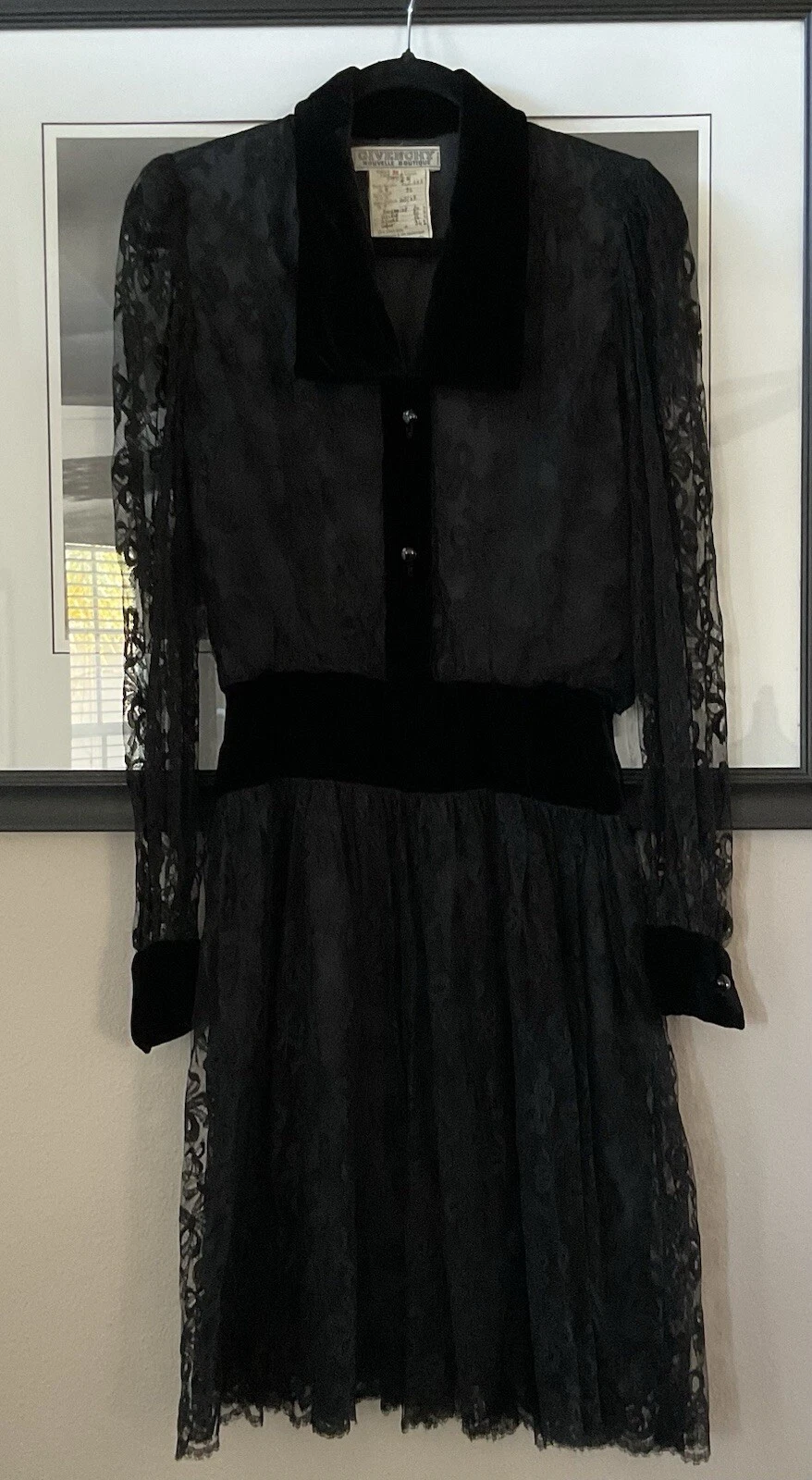 RARISSIMO abito donna anni 70 GIVENCHY NOUVELLE BOUTIQUE nero pizzo taglia 36