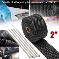 2" Black Exhaust Heat Wrap Roll for Motorcycle Fiberglass Heat Shield Tape w/Tie