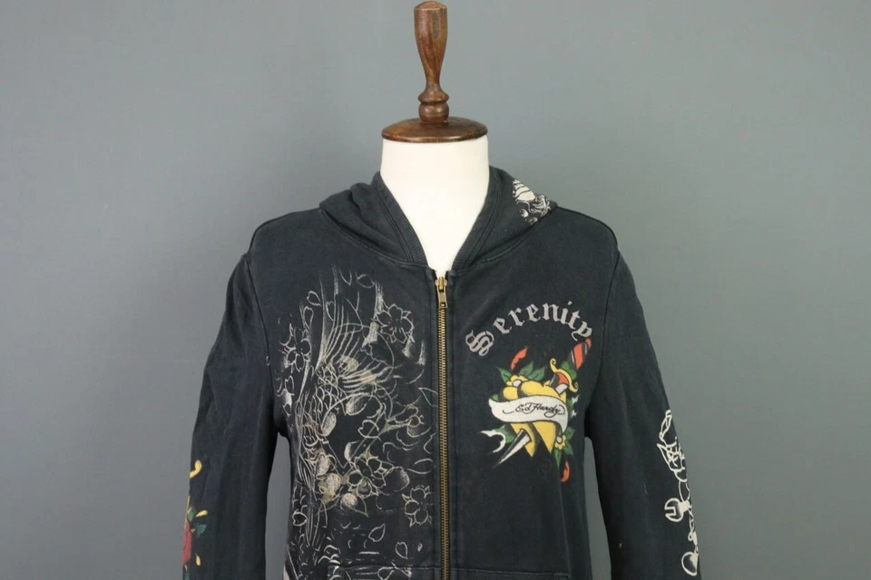 Chaqueta Ed Hardy por Christian Audigier Gris Tatuaje Impreso Cremallera Completa Pista M Foto 2 de 4