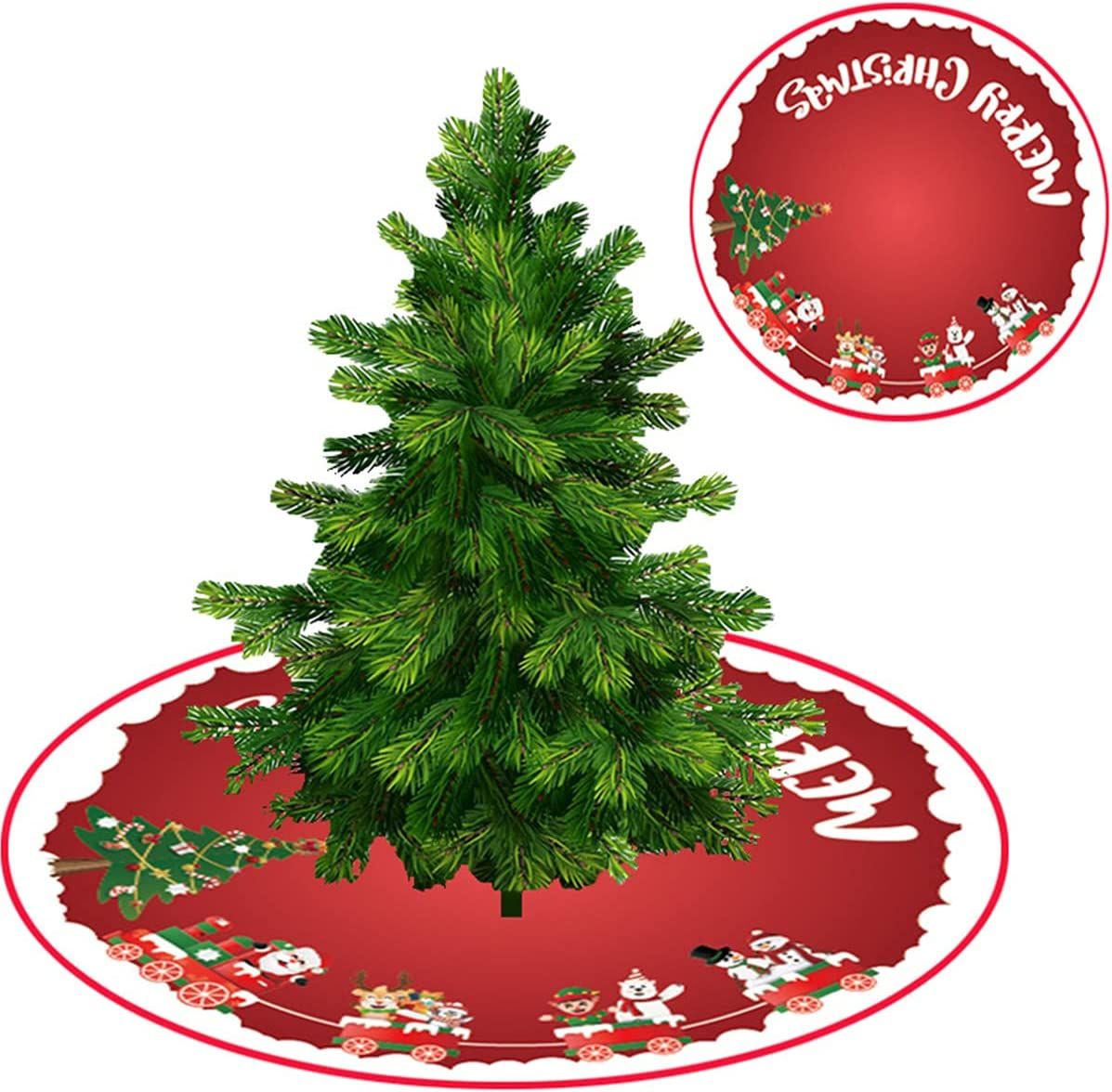 Christmas Tree Skirt 36 Inch Red White Cloth Christmas Tree Base Cover