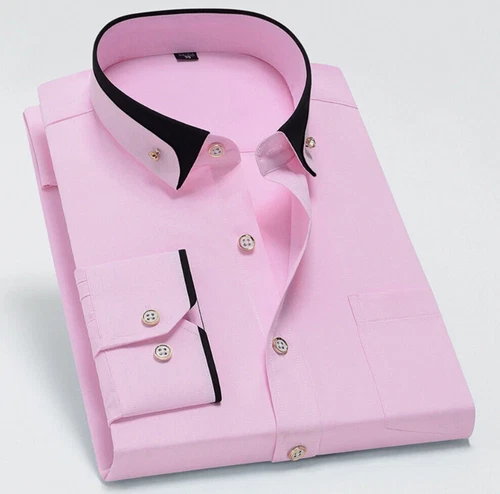 Luxury Shirt Mens Casual Double Collar Slim Fit Formal Long Sleeve Shirt M-4XL - Picture 10 of 27