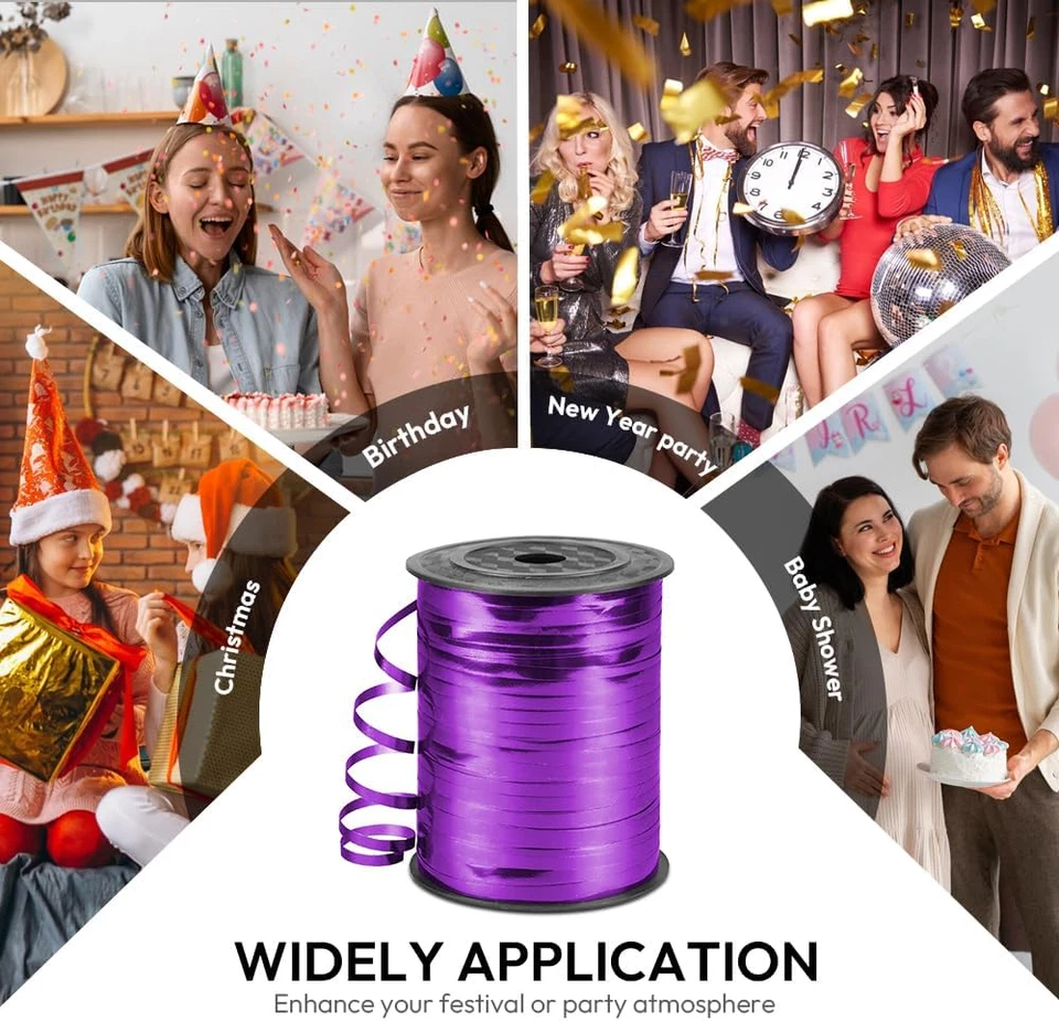 Cinta rizadora metálica de 500 yardas 3/16" púrpura, cadena de globo brillante 1 rollo para Foto 3 de 4