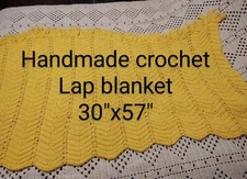 BEAUTIFUL VINTAGE HANDMADE CROCHET AFGHAN LAP/THROW BLANKET BRIGHT YELLOW FRINGE