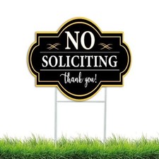Black No Soliciting Yard Sign with Metal Stakes - 15"X12"