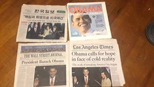 Obama Inauguration Jan 21, 2009. 4 newspaper LA Times, Wall Street,Korea Times