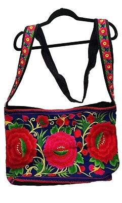 Embroidered Beach Bag Very Bright Colorful Stitching Floral Print