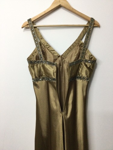 Women's Gold Long Formal Gown Size S 8 Evening Prom Party Rhinestone Dress - Picture 11 of 13