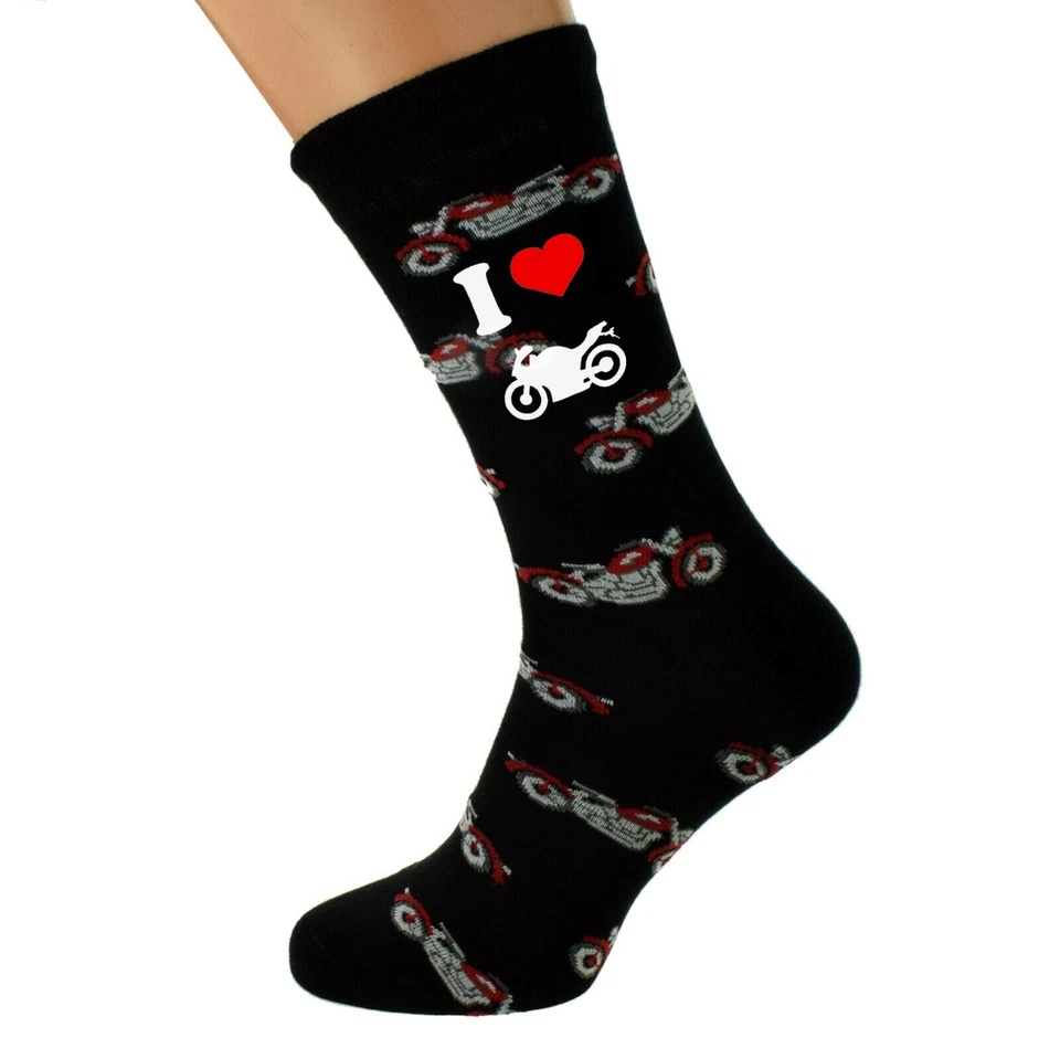 GTR-PRESTIGE GIFTWARE I love Motorbike Woven Design Mens Socks UK 5-12