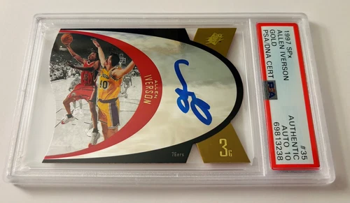 Allen Iverson Signed Auto 1997 Upper Deck SPx Gold 76ers Rookie RC Card - PSA 10