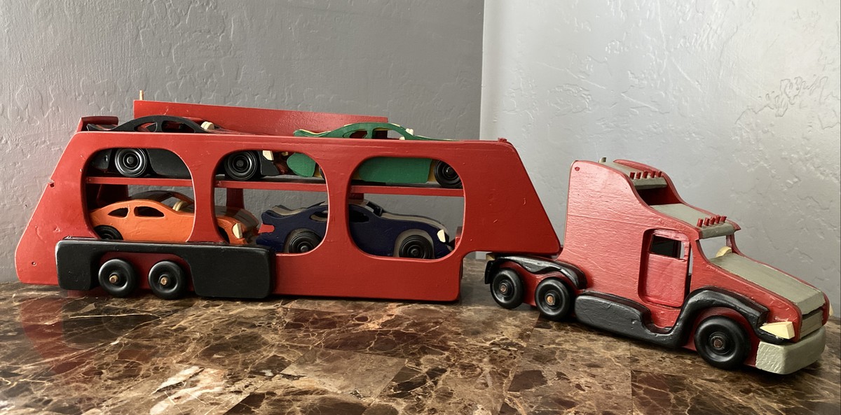 Custom Handmade Wood Toys Car Hauler Semi Truck Cars Painted