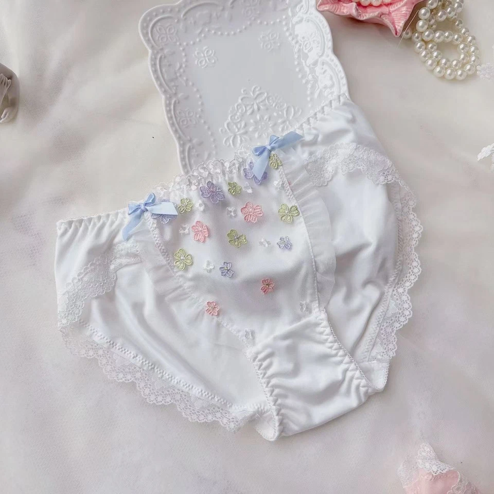 Womens Modal White Knickers Pink Panties Floral Embroidery Briefs Soft Underwear - image 4 of 4