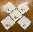 Vintage Preloved Linen Ecru Machine Embroided Napkins - Set of 6