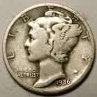 1936 P Mercury Dime 90% Silver VG-F  "Actual Coin Pictured - Not Cleaned"