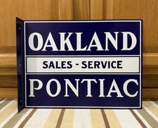 Oakland Pontiac Flange Sign Sales Service Gas Oil Parts Vintage Style Wall Decor