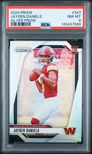 2024 PANINI PRIZM #347 JAYDEN DANIELS SILVER PRIZM PSA 8 NM-MT
