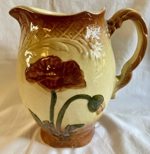 Early HTF Roseville Art Pottery c 1900-1910 Poppy Pattern Large Pitcher
