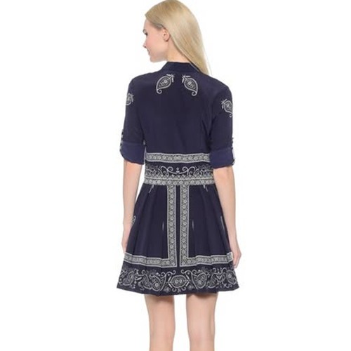 DKNY Silk Bandana Print Dress Floral Paisley Pleated Western Cowboy Mini, Size 0 - Picture 5 of 18