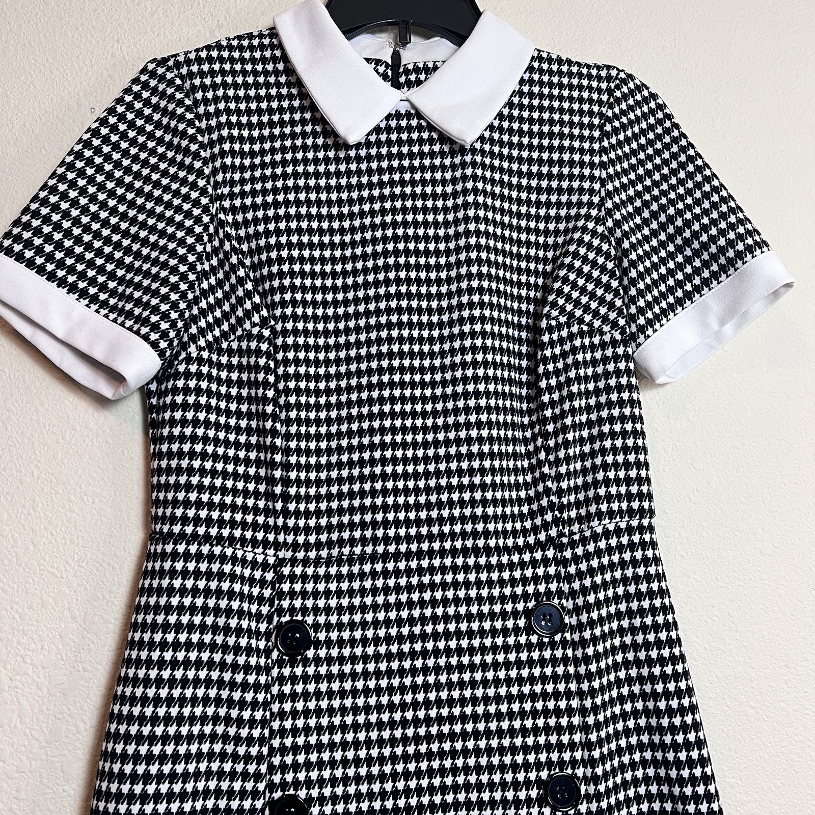 Shelby & Palmer Houndstooth Dress Women’s 8 Short Sleeve Double Breasted Stylish