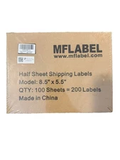 200 Shipping Labels 8.5 x 5.5. Self Adhesive 2 Labels Per Sheet 100 Sheets. NEW!