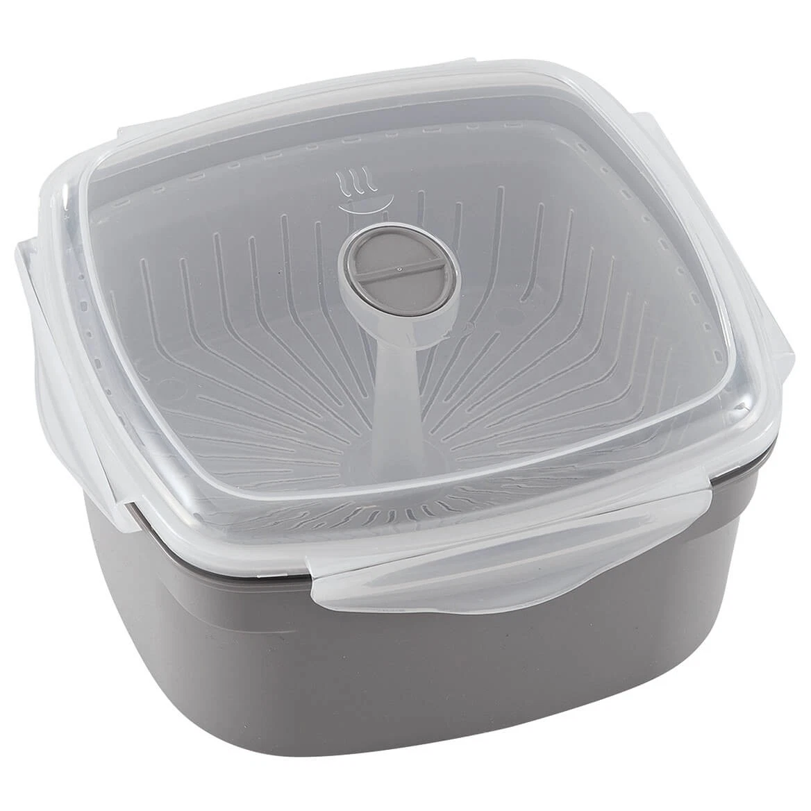 Microwave Steamer Set - Plastic Square Grey Steamer - 2.47L - Dishwasher Safe
