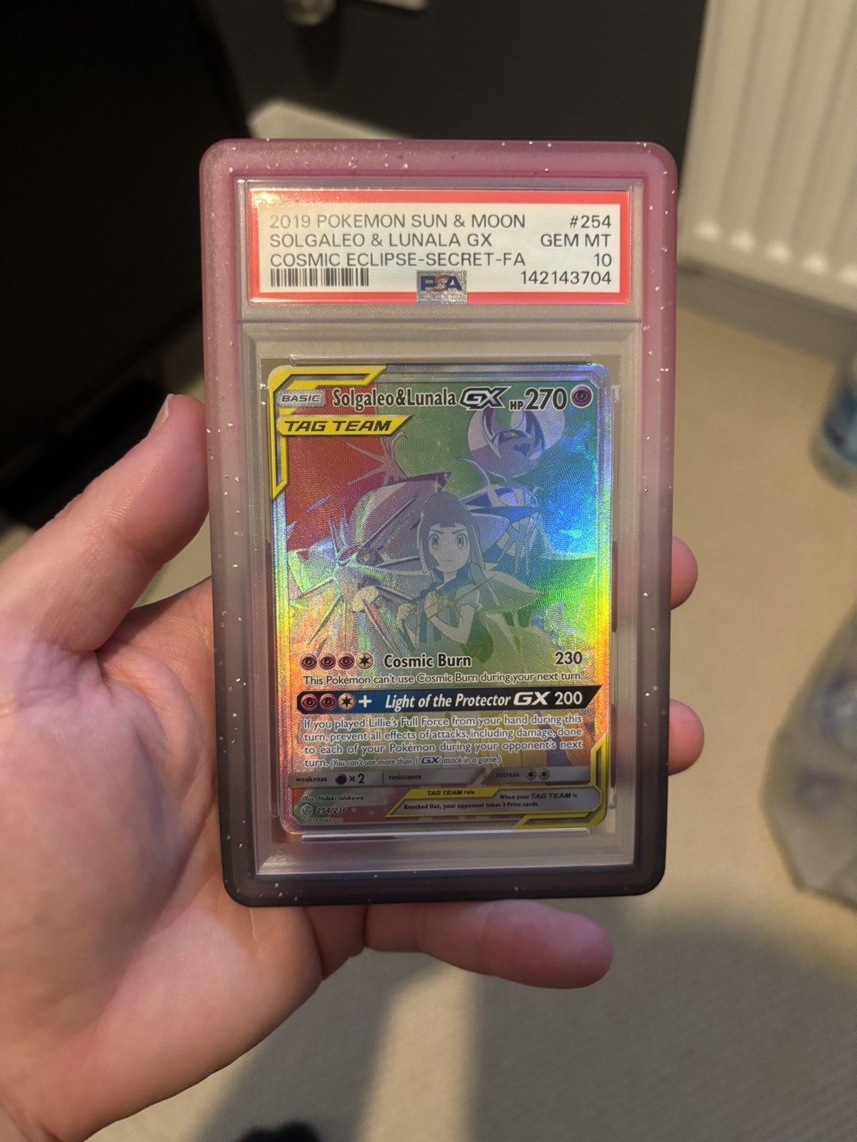 Pokémon TCG Solgaleo Lunala Tag Team GX Cosmic Eclipse Holo Card 254/236 PSA10