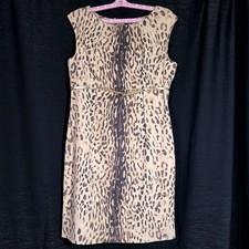 Calvin Klein Muted Leopard Print Sleeveless Sheath Dress Womens Size 12 Belt NEW