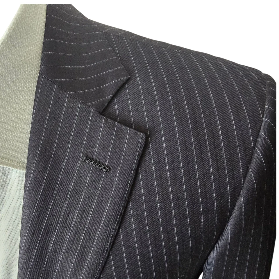 Traje Isaia Napoli 40r 34x29 Azul Marino Super 120s Nuova Base S Rayas 50 Italia Foto 4 de 4