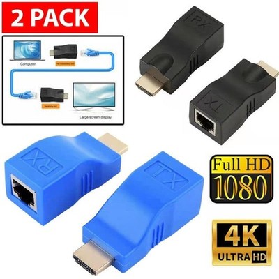 2x 4K 1080P HDMI Extender Male to Female Connector Network Lan Ethernet Adapter