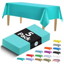 5 Pack Premium Plastic Tablecloth - 108 x 54 in. Disposable Rectangle Turquoise