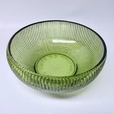 Vintage E.O. Brody Co.  Green Ribbed Glass Bowl Cleveland OH. USA 2 1/2” X 6”
