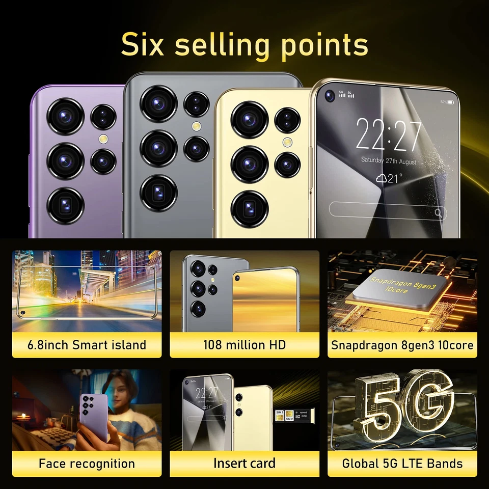 Smartphone S26 ULTRA Pro 7"+ Pollici SD Dual Sim Cellulare Android 1T 2T 512 S25 - Immagine 3 di 4