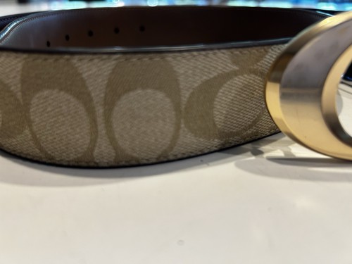 NWOT Coach Signature Buckle Belt 25 Mm Size L GOLD KHAKI TAN BROWN SADDLE - Picture 13 of 13