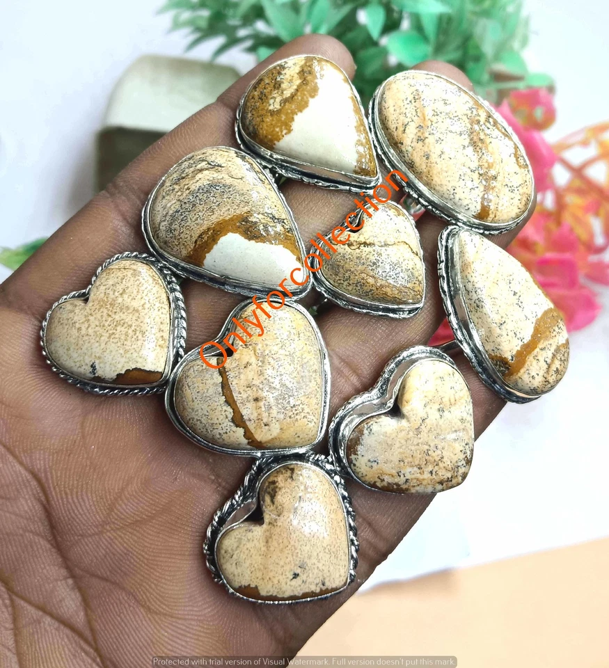 Lote de anillos de jaspe enchapados en plata de ley 925 piedra curación joyería a granel Foto 3 de 3