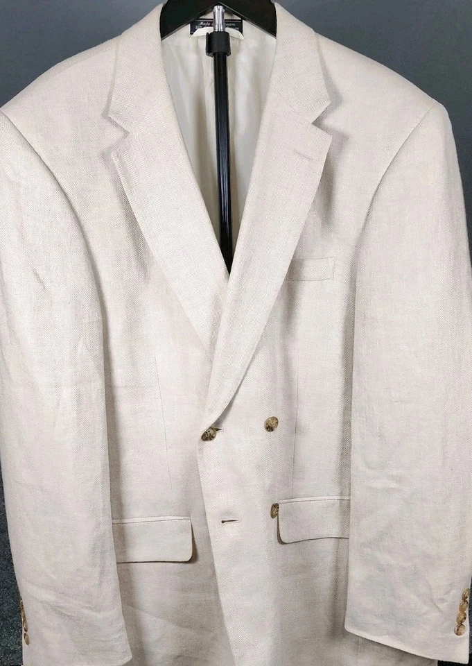 Abrigo deportivo Saddlebred doble pecho blanco roto espiga mezcla de lino 44R Foto 3 de 4