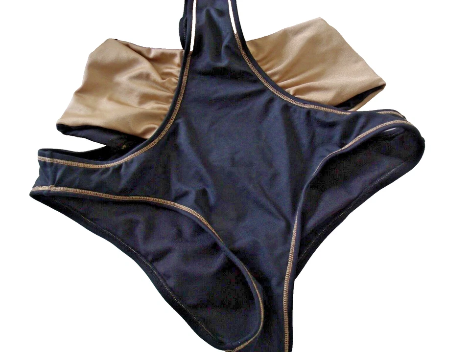 AM/PM By Espiral Large Black/Gold Sexy Bandeau Halterneck Monokini Swimsuit - Image 2 of 4