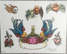Tattoo Studio Shop Flash Single Skulls, Angel, Devil, Poison, 11" X 14" Print