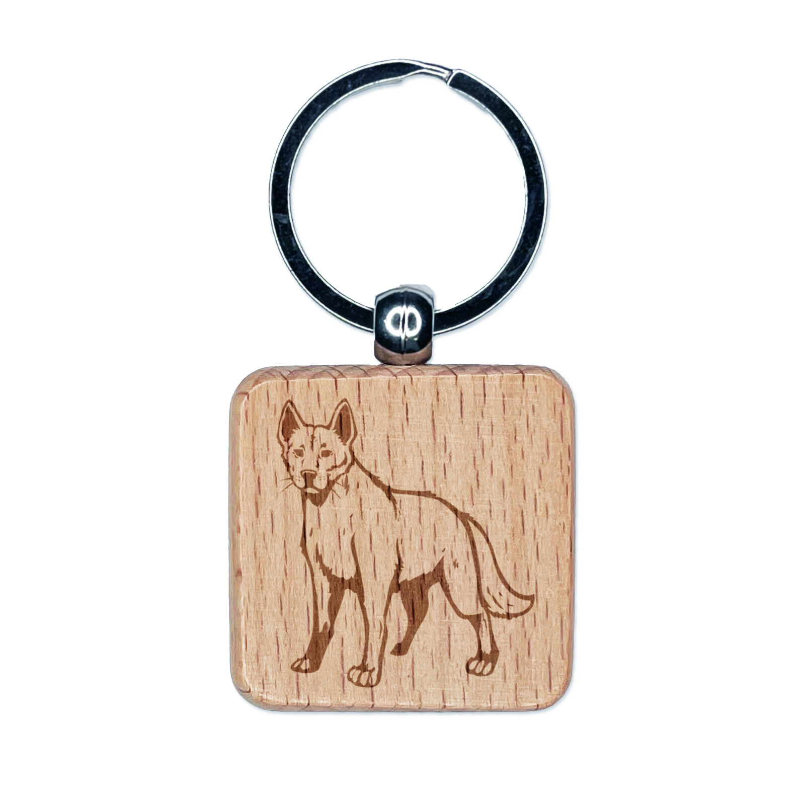 Dingo Australian Wild Dog Engraved Wood Square Keychain Tag Charm