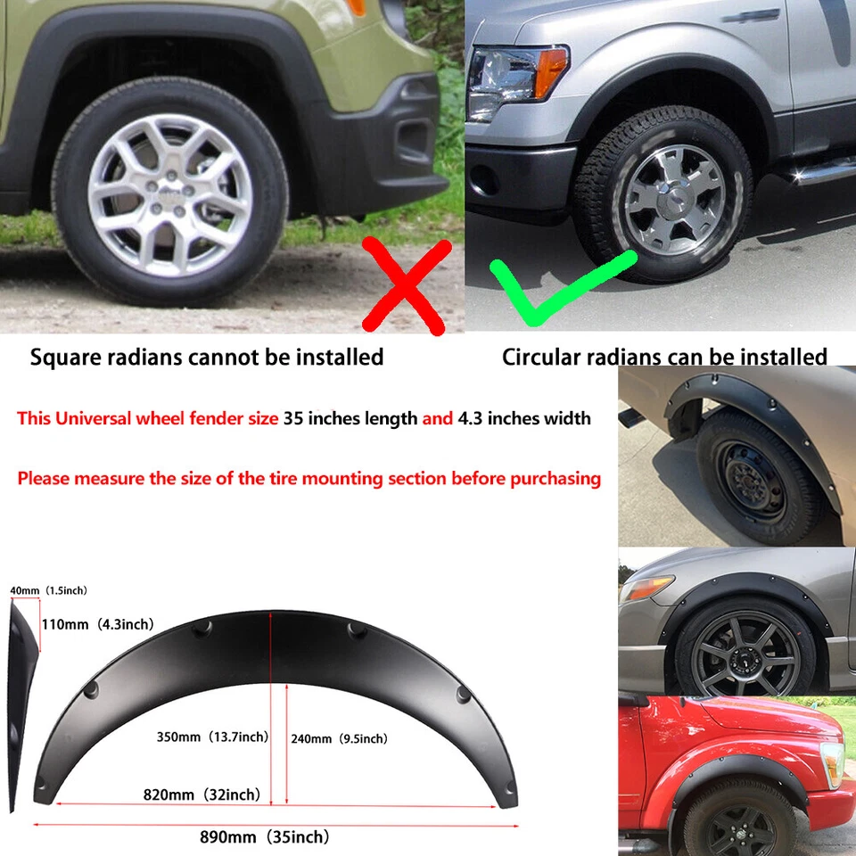 4X 35" For Ford Ranger Universal Extended Fender Flares Wheel Arches 4.3"  - Image 2 of 4