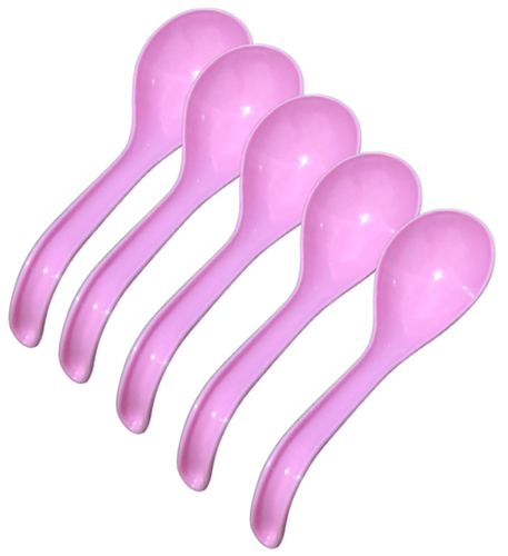 5PCs New Plastic Soup Spoons Pink Large Party Hard Reusable Tableware New
