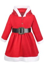 Girls' Christmas Outfit Sparkly Hooded Red Santa Dress with Belt
