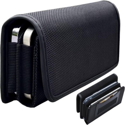 Dual Phone Holster for Two Phones Nylon Double Decker Belt Clip Pouch Case for 2 iPhone Xs Max Samsung Note 9 Huawei Mate 20