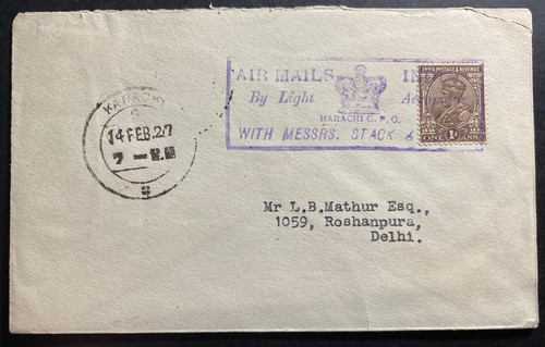 1927 Karachi India First Flight Airmail cover To Delhi Royal Air Force RAF - Picture 2 of 3