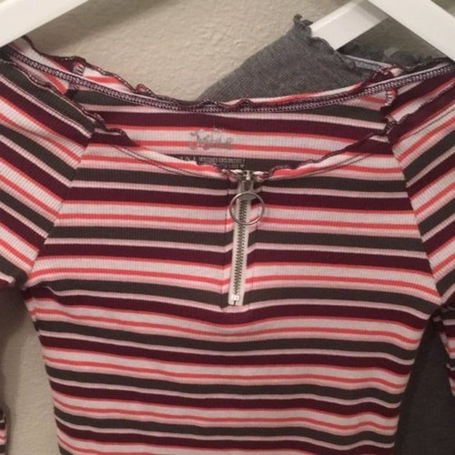 Justice Tops long sleeve Size 10 Striped Front zipper elastic neckline - Picture 3 of 6
